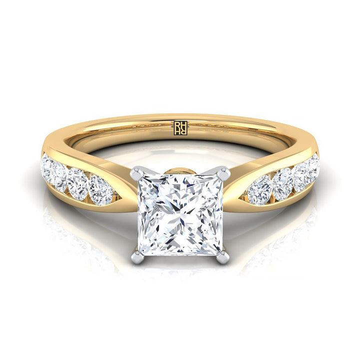 Pinched Channel Side Stone Princess, in 18K Yellow Gold | RockHer