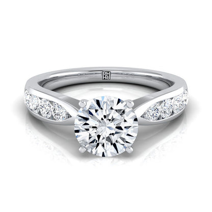 Round Brilliant, Pinched Channel Side Stone, in 18K White Gold | RockHer