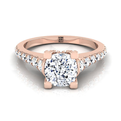 Cushion Diamond Pave Prong Linear Engagement Ring -1/2ctw, in 14K Rose Gold | RockHer
