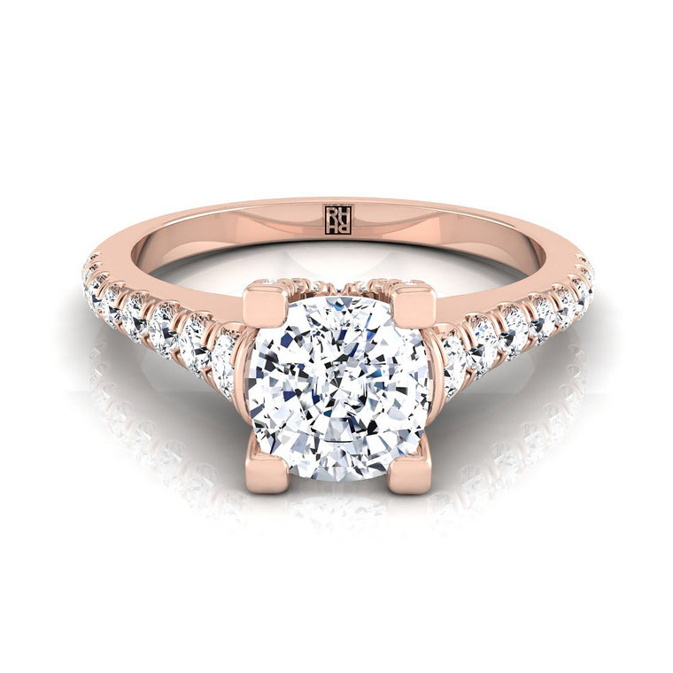 The Mimi Diamond With Graduated Side Stone In Ct Tw Fr80161hivs Cu125rh Cushion Cut Engagement Ring Setting in 14K Rose Gold