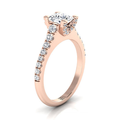 Cushion Diamond Pave Prong Linear Engagement Ring -1/2ctw, in 14K Rose Gold – side profile | RockHer