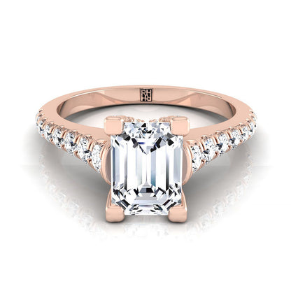 European Cut, Emerald Diamond Pave Prong Linear Engagement Ring -1/2ctw, in 14K Rose Gold | RockHer