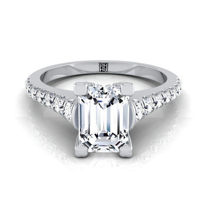 European Cut, Emerald Diamond Pave Prong Linear Engagement Ring -1/2ctw, in 18K White Gold | RockHer