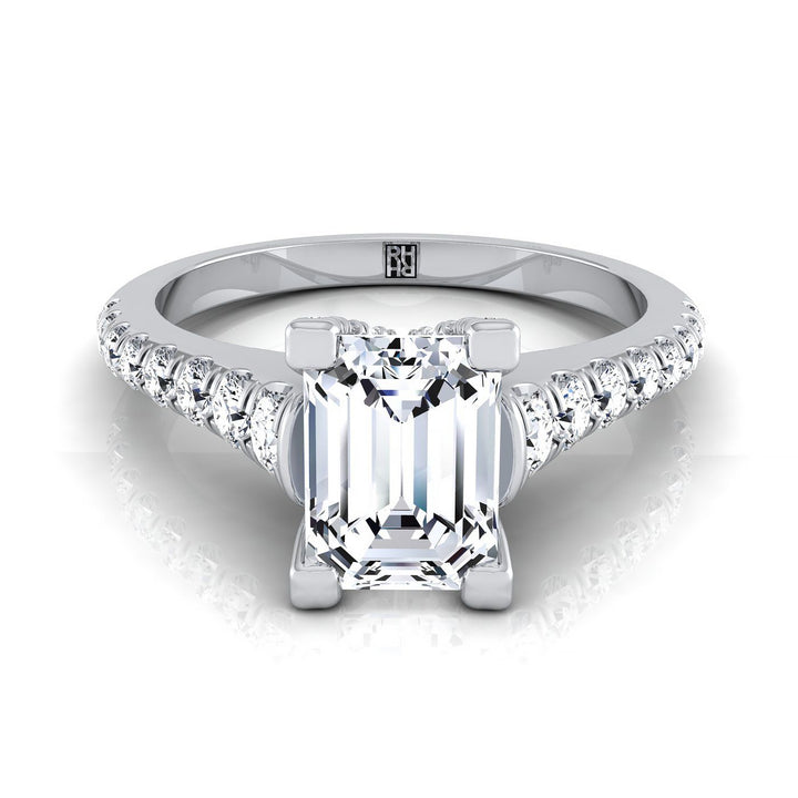 European Cut, Emerald Diamond Pave Prong Linear Engagement Ring -1/2ctw, in 18K White Gold | RockHer