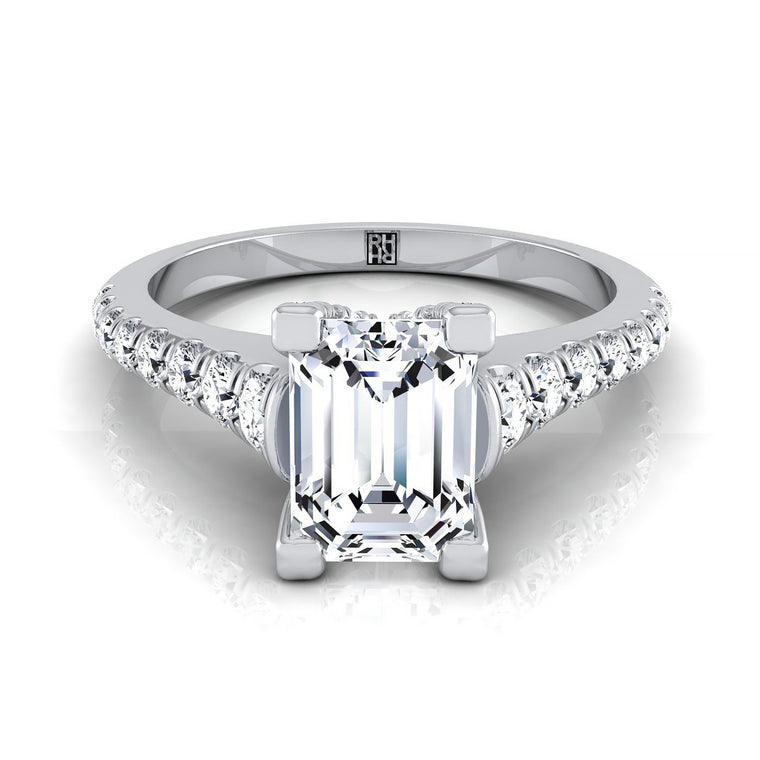 The Mimi Select Pavé Emerald Cut Lab Diamond Engagement Ring in 18K White Gold