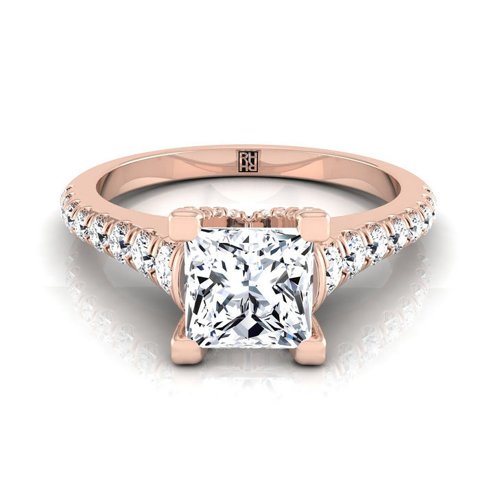 Graduated Linear Pavé Princess, in 14K Rose Gold, prong setting | RockHer