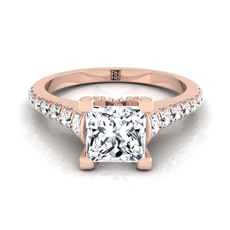The Mimi Graduated Linear Pavé Princess Cut Engagement Ring Setting in 14K Rose Gold