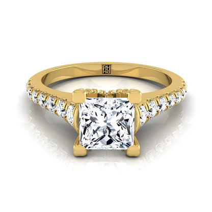 Princess Diamond Pave Prong Linear Engagement Ring -1/2ctw, in 18K Yellow Gold | RockHer