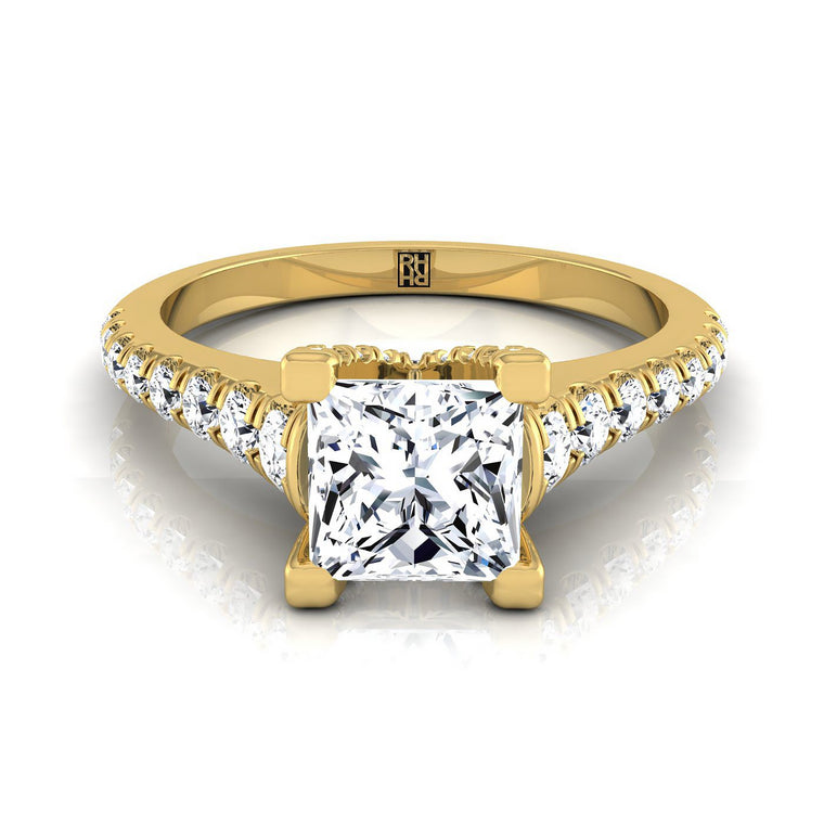 The Mimi Diamond With Graduated Side Stone In 18kyellow Ct Tw Ey80161hivs Pr125rh Princess Cut Engagement Ring Setting in 18K Yellow Gold