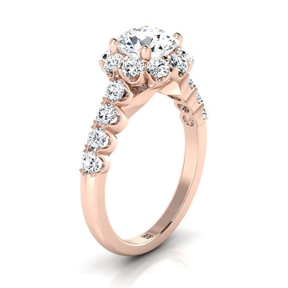 Musetta Select shared prong halo linear band round ring in 14K Rose Gold — view — RockHer