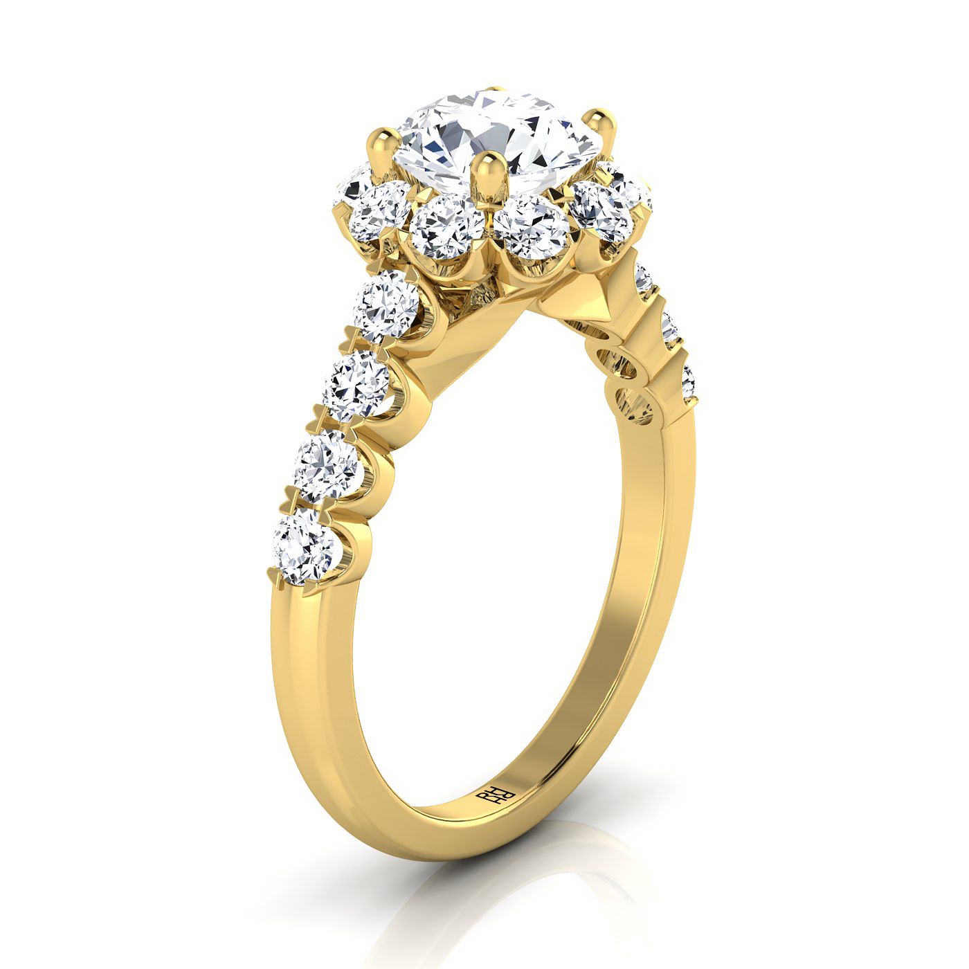 RockHer atelier photo of The Musetta round engagement ring setting in 18K Yellow Gold