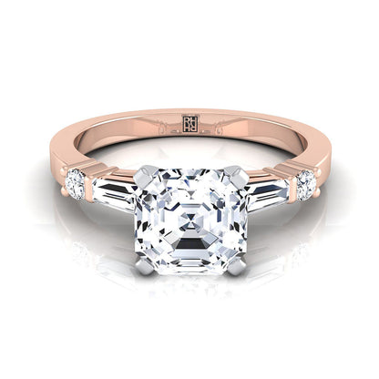 Baguette and Round Side Stone Asscher, in 14K Rose Gold, prong setting | RockHer