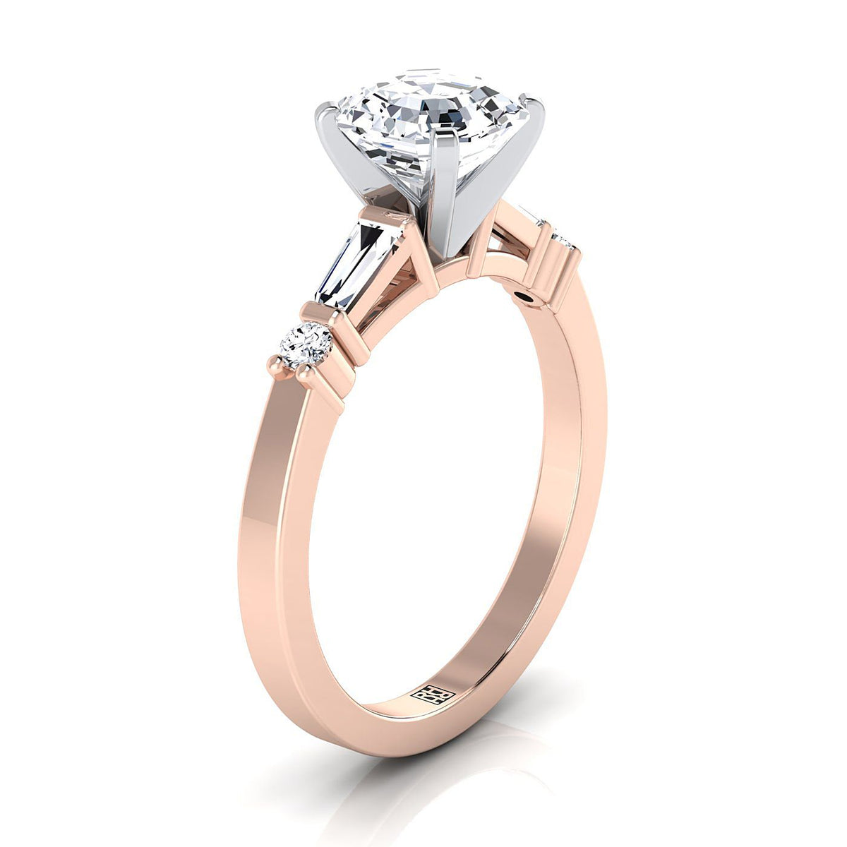 Select Tapered Baguette Three Stone Cut styling on The Diana asscher engagement ring setting | RockHer