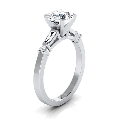 Baguette and Round Side Stone Asscher, in 18K White Gold – side profile | RockHer