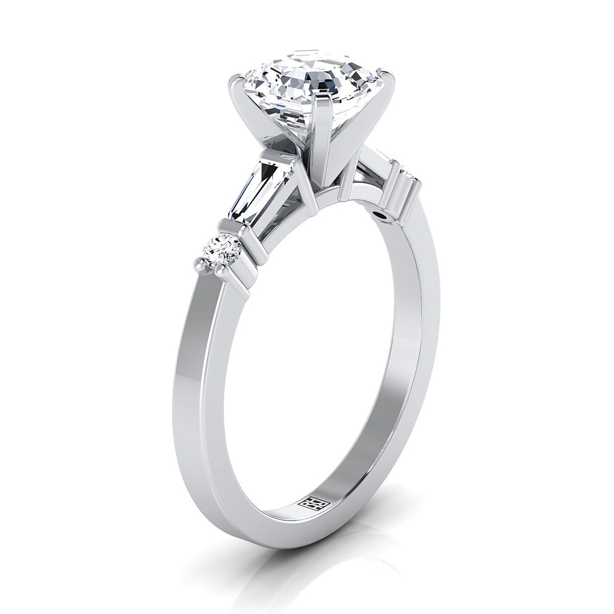 Select Tapered Baguette Three Stone Cut styling on The Diana asscher engagement ring setting | RockHer