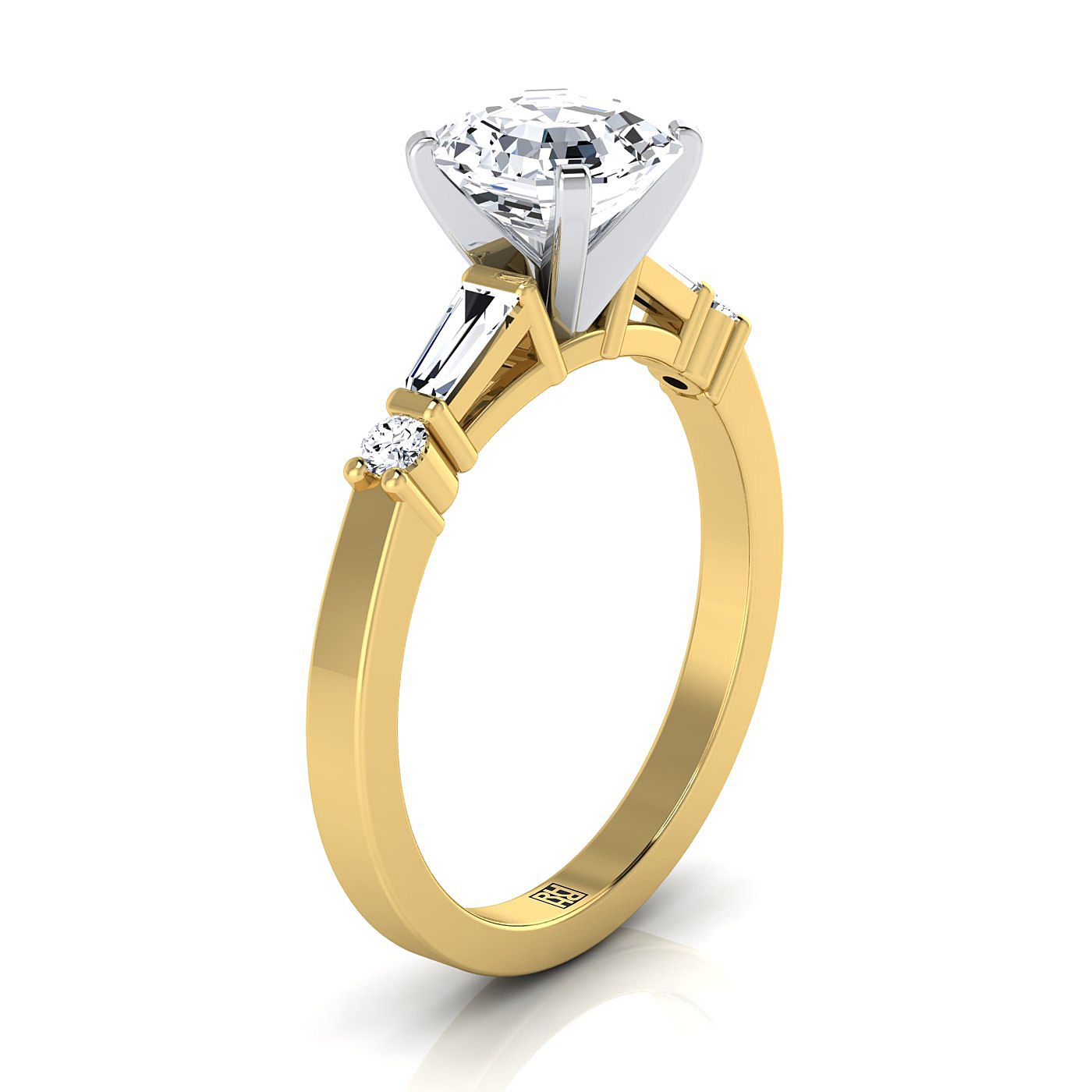 Select Tapered Baguette Three Stone Cut styling on The Diana asscher engagement ring setting | RockHer