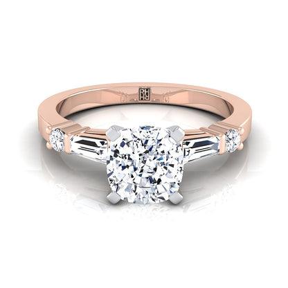 Baguette and Round Side Stone Cushion, in 14K Rose Gold, prong setting | RockHer