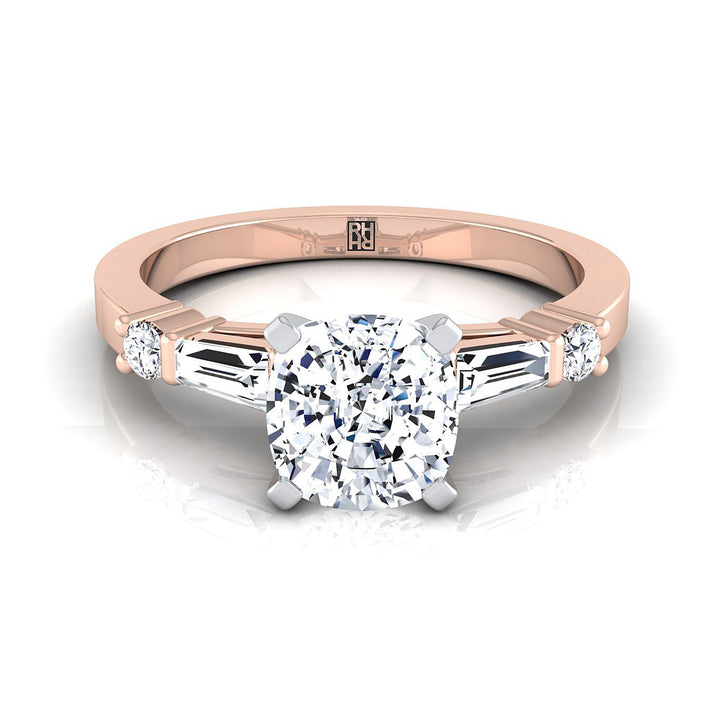 Baguette and Round Side Stone Cushion, in 14K Rose Gold, prong setting | RockHer