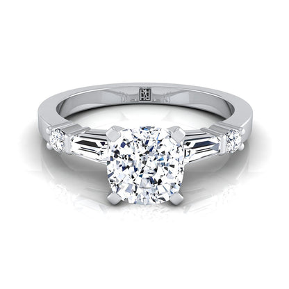 Baguette and Round Side Stone Cushion, in 18K White Gold | RockHer
