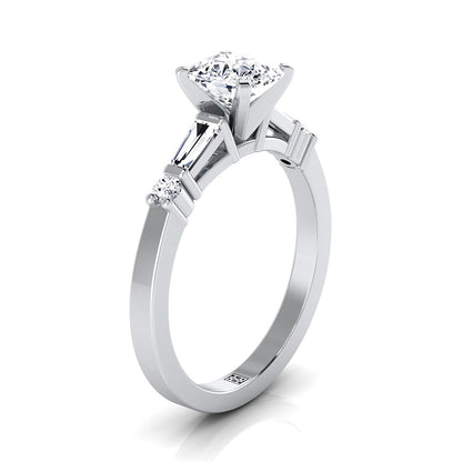Baguette and Round Side Stone Cushion, in 18K White Gold – side profile | RockHer