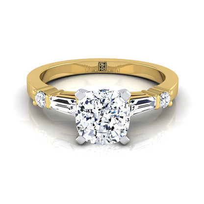 Baguette and Round Side Stone Cushion, in 18K Yellow Gold | RockHer