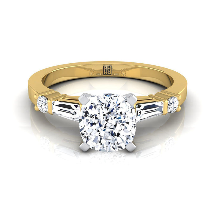 Baguette and Round Side Stone Cushion, in 18K Yellow Gold | RockHer
