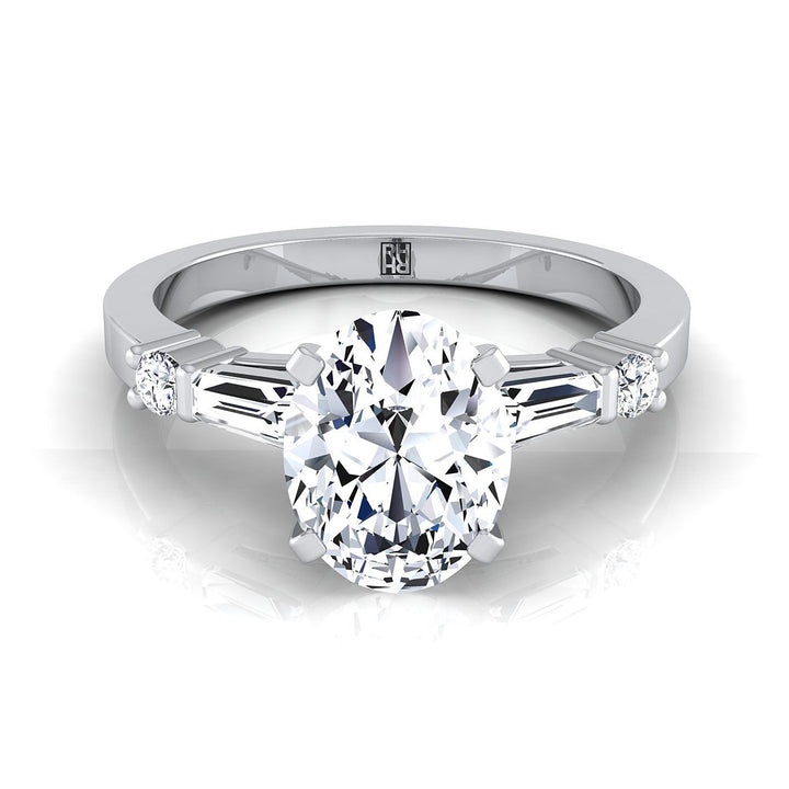 Diana baguette and round side stone engagement ring in 18K white gold with oval lab diamond — RockHer