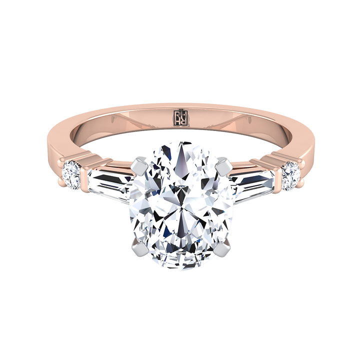 Baguette and Round Side Stone Oval, in 14K Rose Gold, prong setting | RockHer