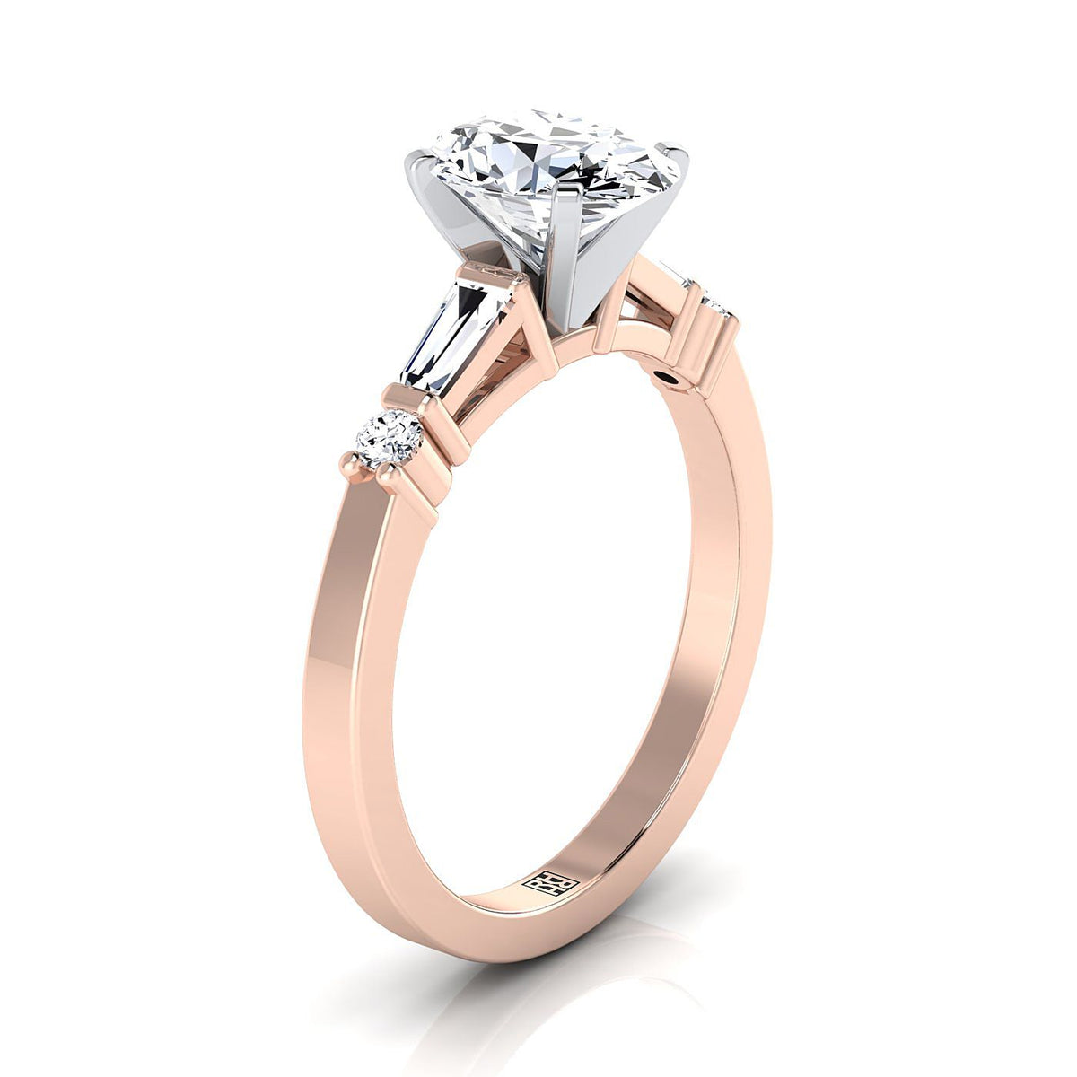 Select Tapered Baguette Three Stone styling on The Diana oval engagement ring setting | RockHer