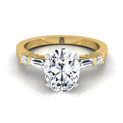 Baguette and Round Side Stone Oval, in 18K Yellow Gold | RockHer