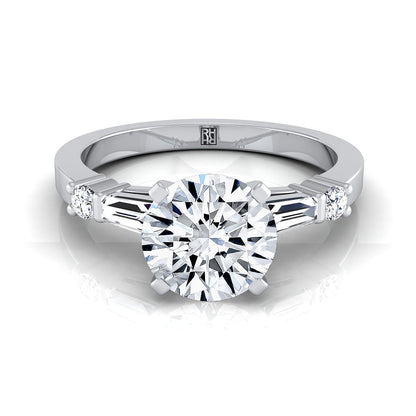 Round Brilliant, Baguette and Round Side Stone, in Platinum | RockHer