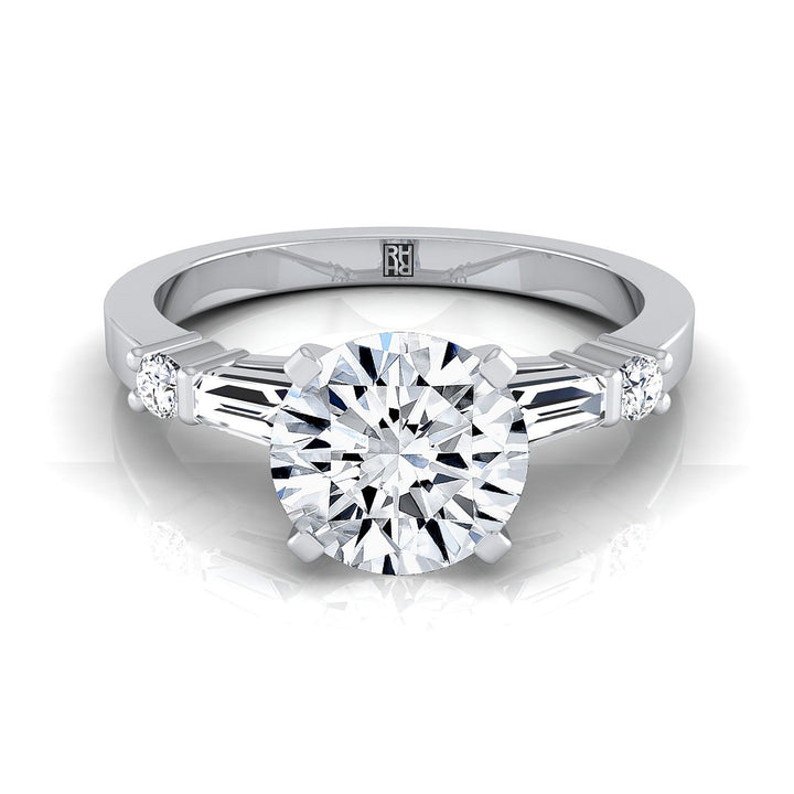 Round Brilliant, Baguette and Round Side Stone, in Platinum | RockHer