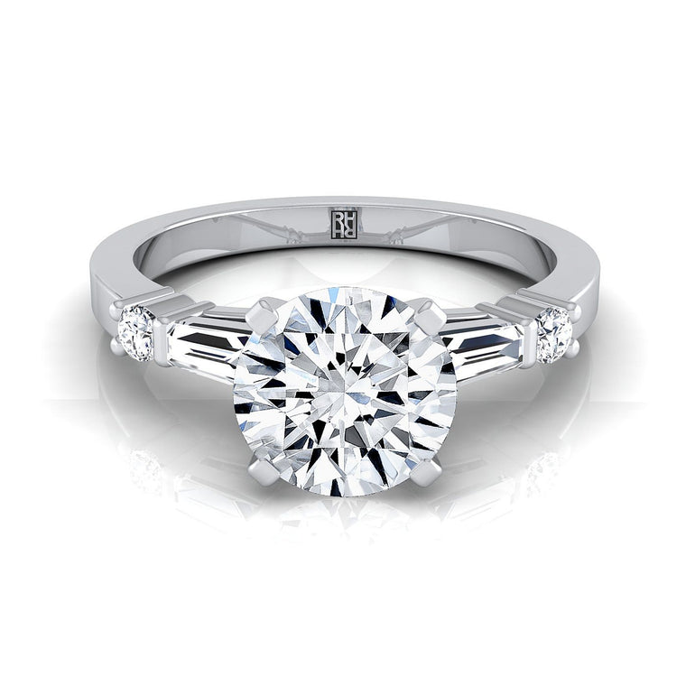 The Diana Select Tapered Baguette Three Stone Round Lab Diamond Engagement Ring in Platinum