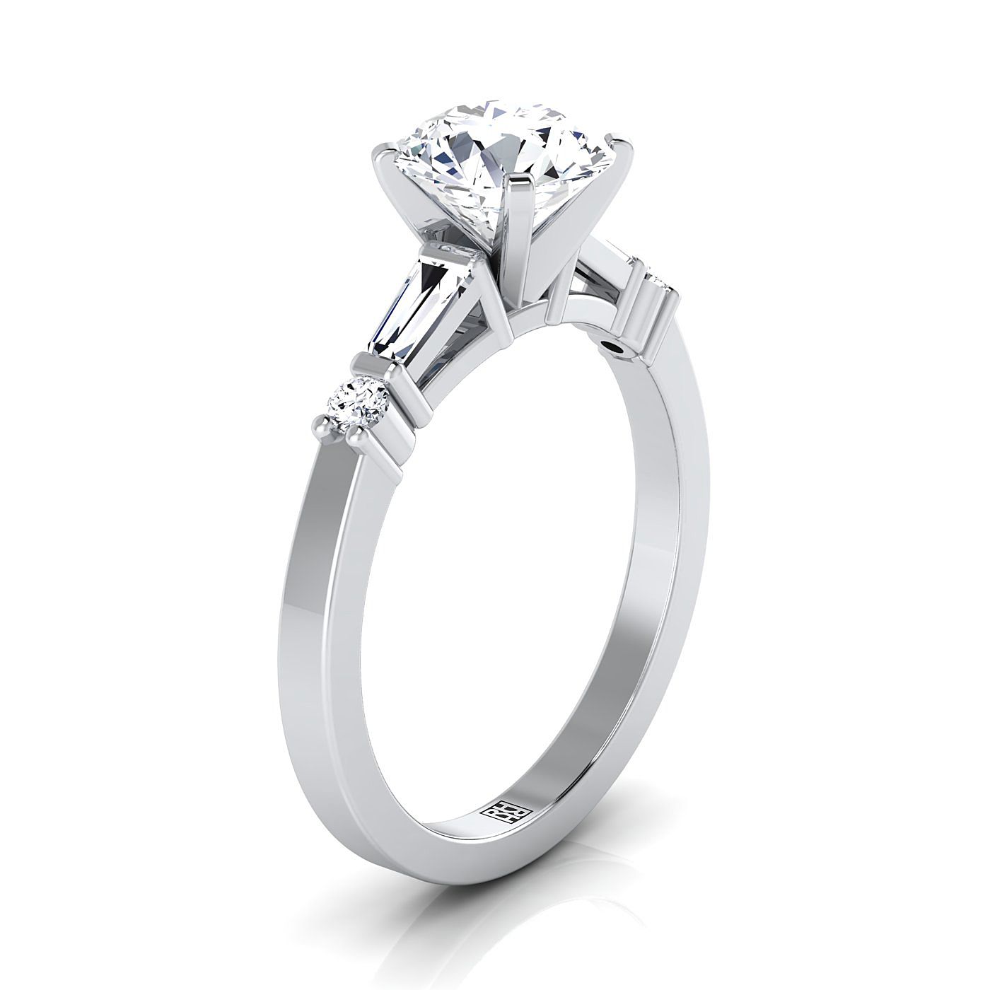 Select Tapered Baguette Three Stone styling on The Diana round engagement ring setting | RockHer