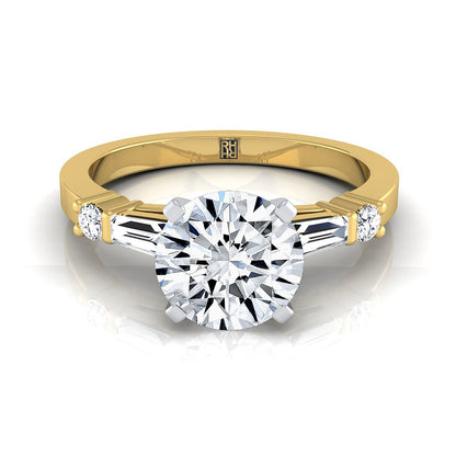 Round Brilliant, Baguette and Round Side Stone, in 18K Yellow Gold – view 8 | RockHer