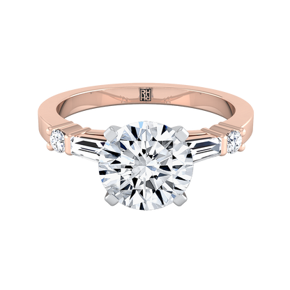 Round Brilliant, Baguette and Round Side Stone, in 14K Rose Gold, prong setting | RockHer