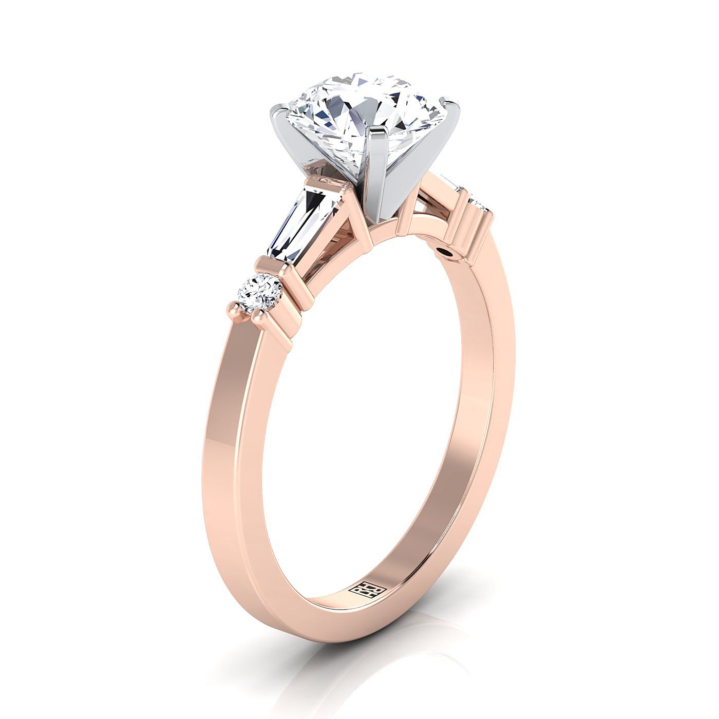 Select Tapered Baguette Three Stone styling on The Diana round engagement ring setting | RockHer
