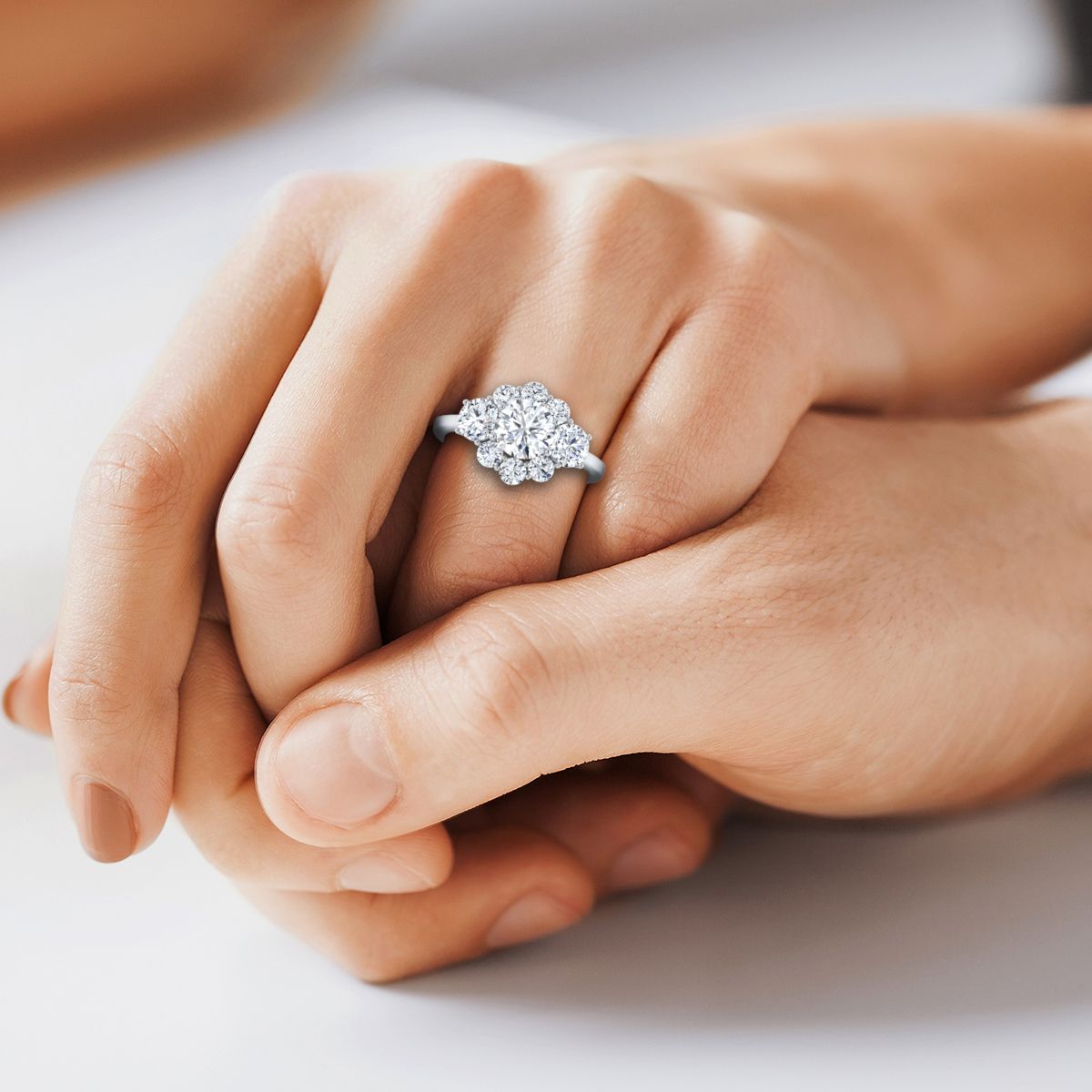 The Pamina engagement ring setting, select cluster halo, round, 18K White Gold | RockHer