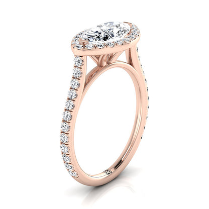 East West Horizontal Halo Marquise, in 14K Rose Gold – side profile | RockHer