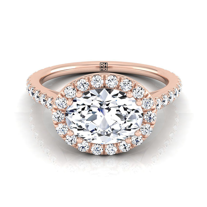 East West Horizontal Halo Oval, in 14K Rose Gold | RockHer