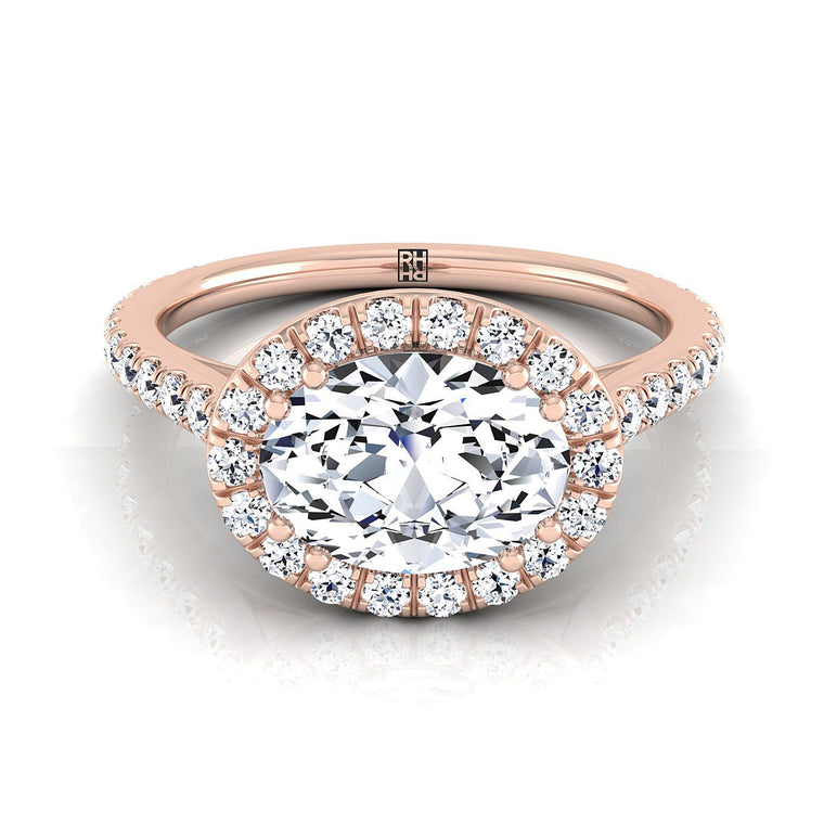 The Christina East West Horizontal Halo Oval Engagement Ring Setting in 14K Rose Gold