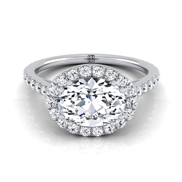 The Christina East West Horizontal Halo Oval Engagement Ring Setting in Platinum