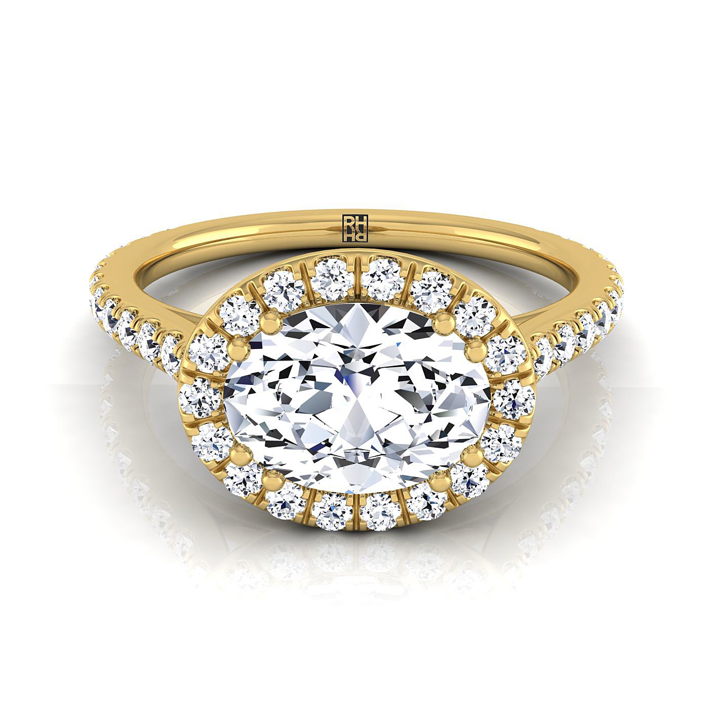 Christina Select East West Horizontal Halo Oval Lab Diamond Engagement Ring in 18K Yellow Gold | RockHer