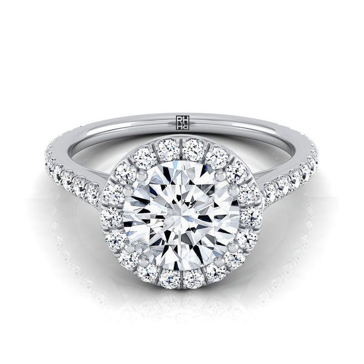 Round Brilliant, East West Horizontal Halo, in Platinum | RockHer