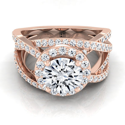 Round Brilliant, Open Intertwined Pavé Row, in 14K Rose Gold, prong setting – view 8 | RockHer