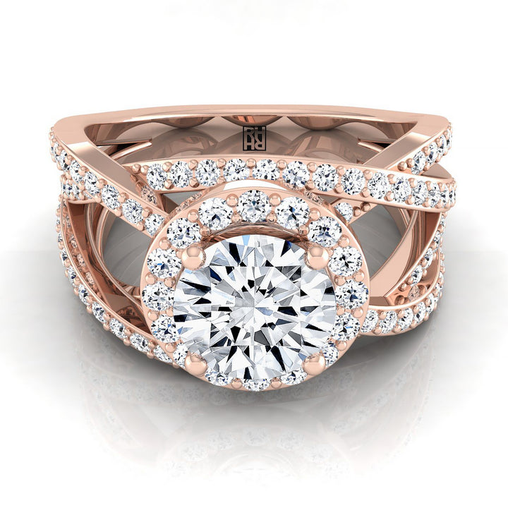 Round Brilliant, Open Intertwined Pavé Row, in 14K Rose Gold, prong setting – view 8 | RockHer