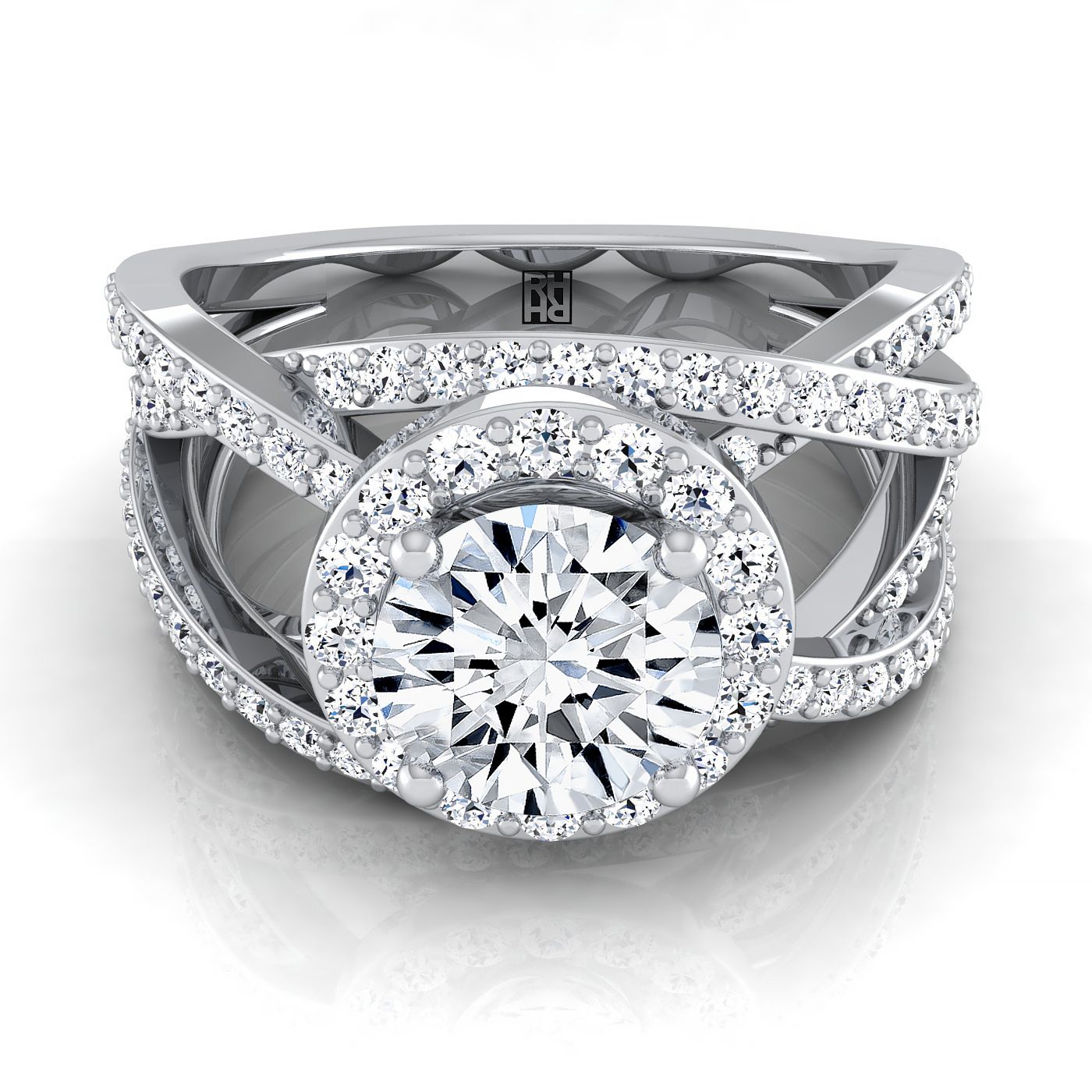 Rosina open intertwined pavé row engagement ring in platinum with round lab diamond — RockHer