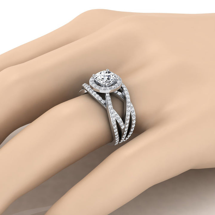 Rosina open intertwined pavé row engagement ring in 18K white gold with round lab diamond — RockHer