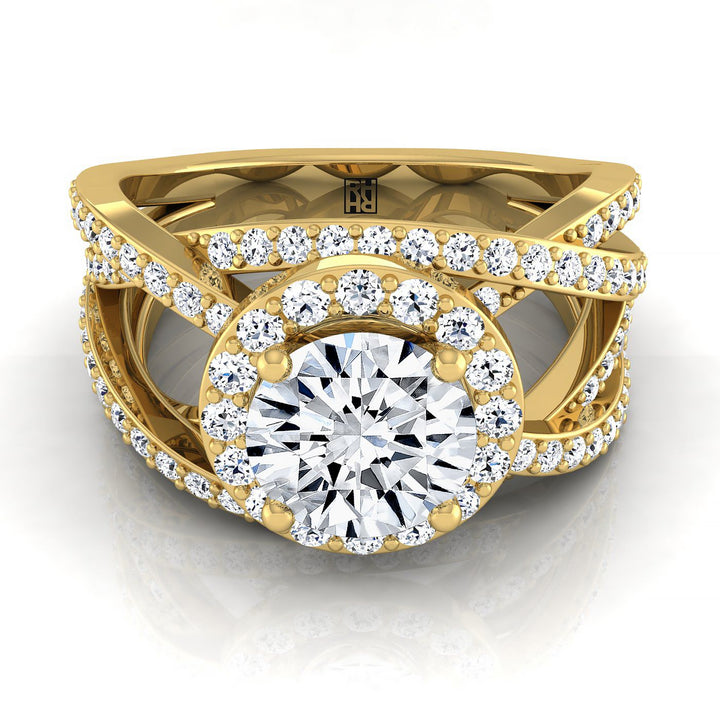 Rosina open intertwined pavé row engagement ring in 18K yellow gold with round lab diamond — RockHer