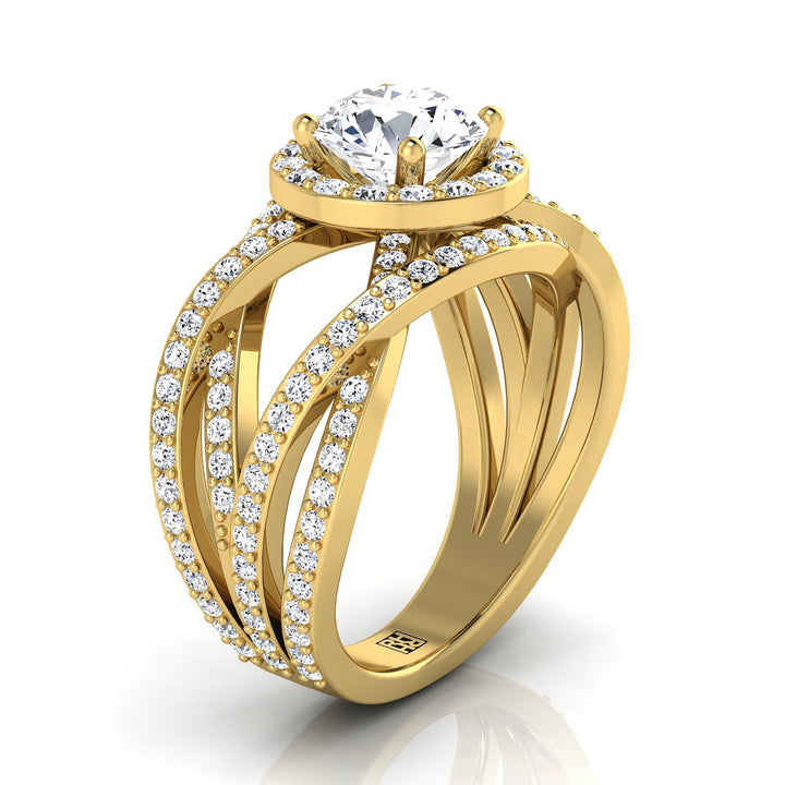 Rosina open intertwined pavé row engagement ring in 18K yellow gold with round lab diamond — RockHer